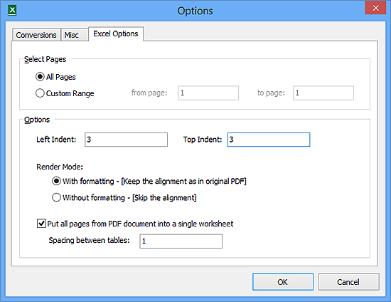 Specify Conversion Settings