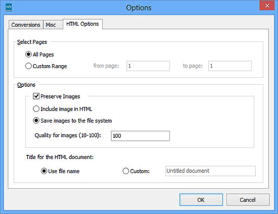 Specify Conversion Settings