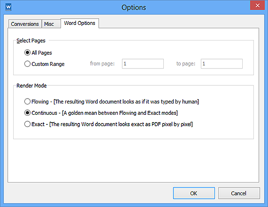 Specify Conversion Settings